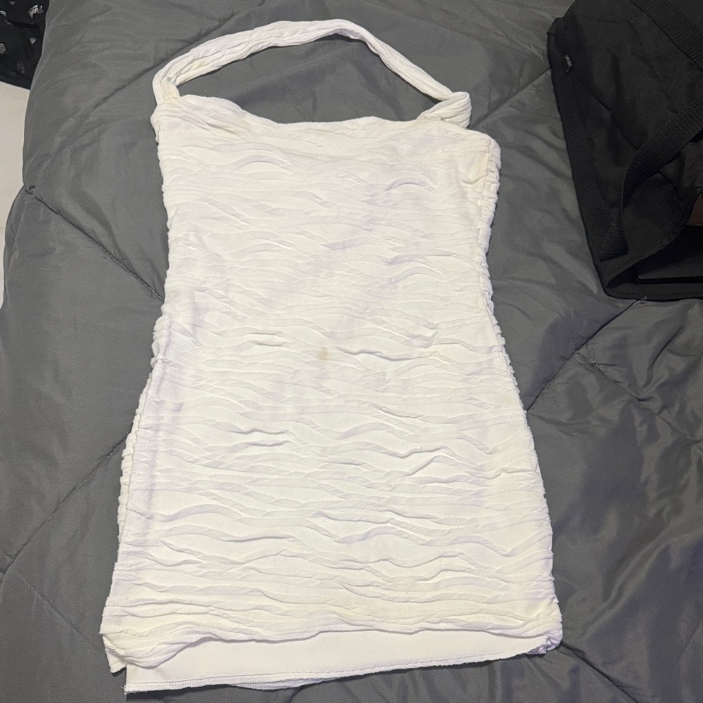 White Textured Sleeveless Dress